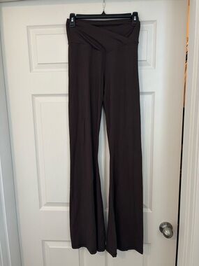 aerie Dark Brown Boot-Cut Flare Yoga Pants with Crossover Waistband